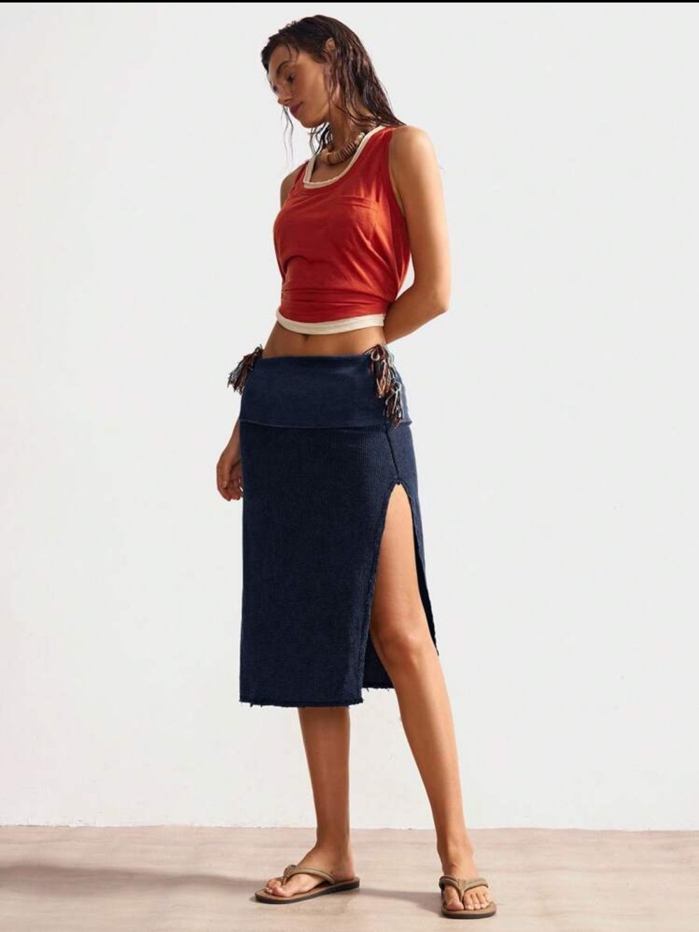 NWOT Bohemela High Side Slit Midi Beach Skirt L